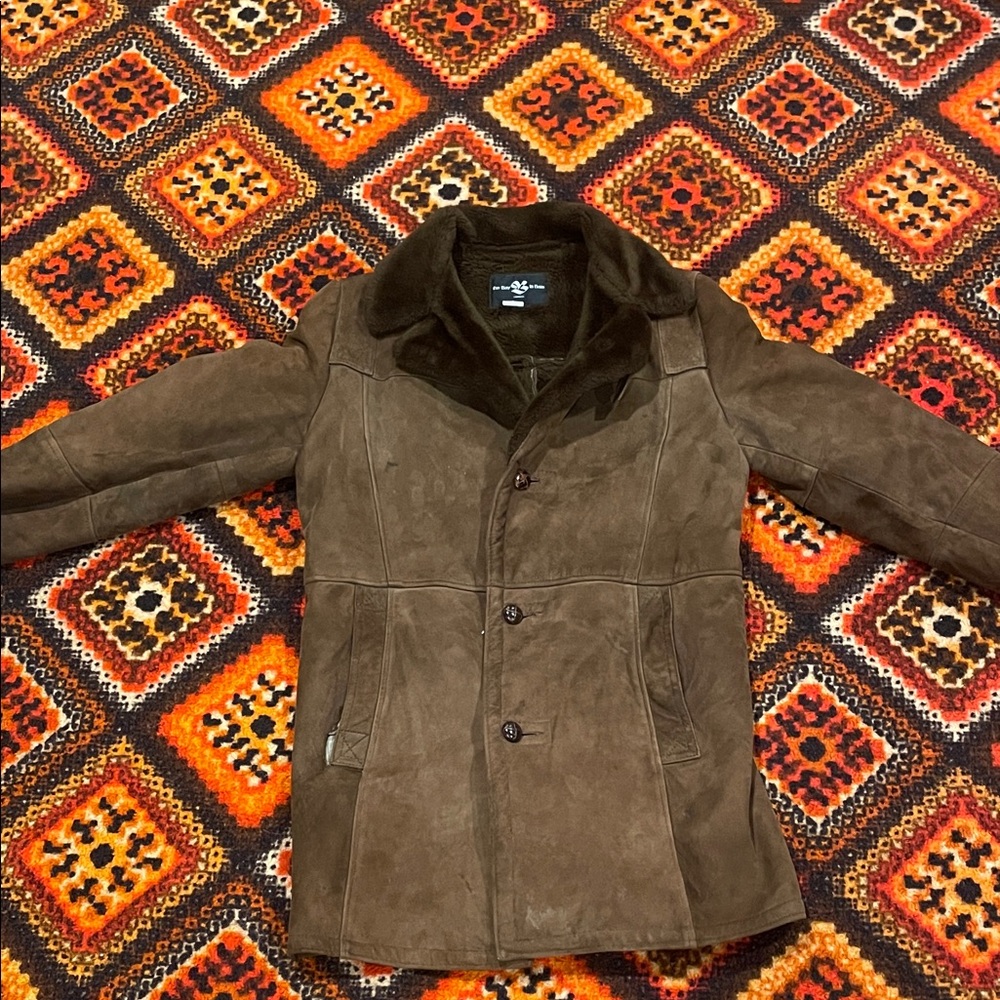 Men's Brown Suede Shearling Jacket.